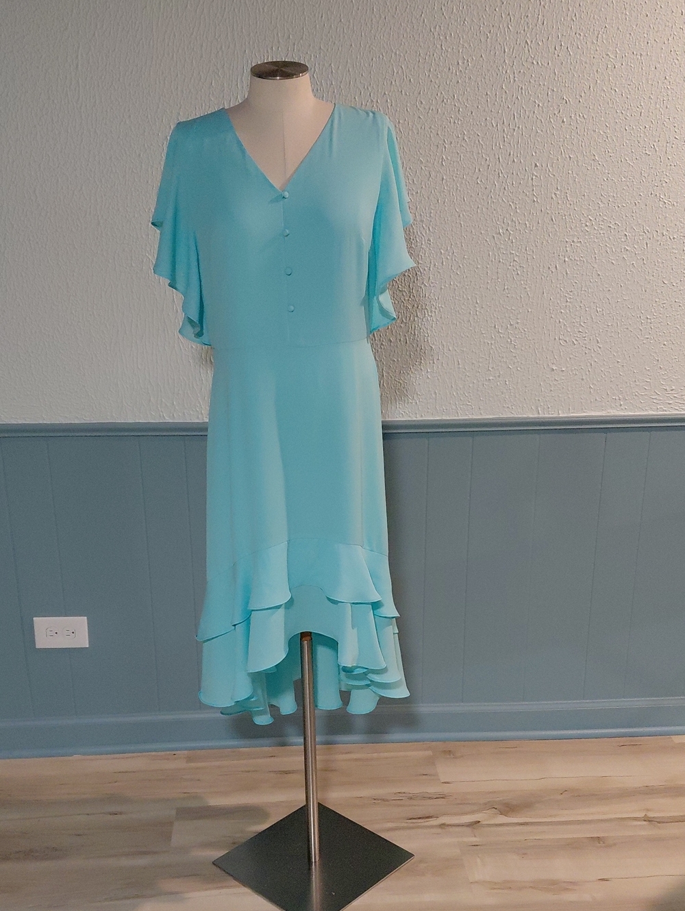 The Limited Aqua V-Neck Ruffle High-Low Dress